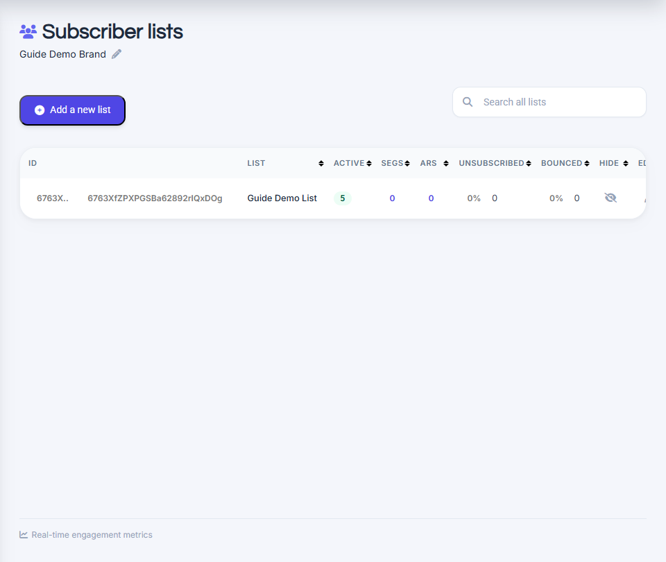 View all lists page