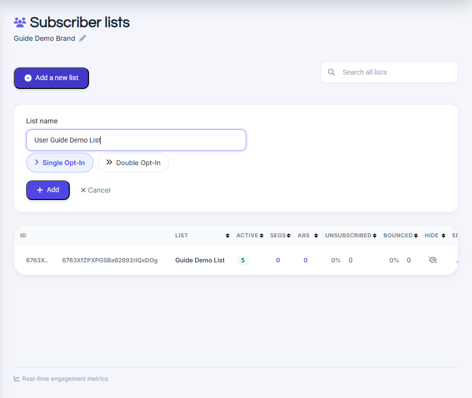 Create new list form