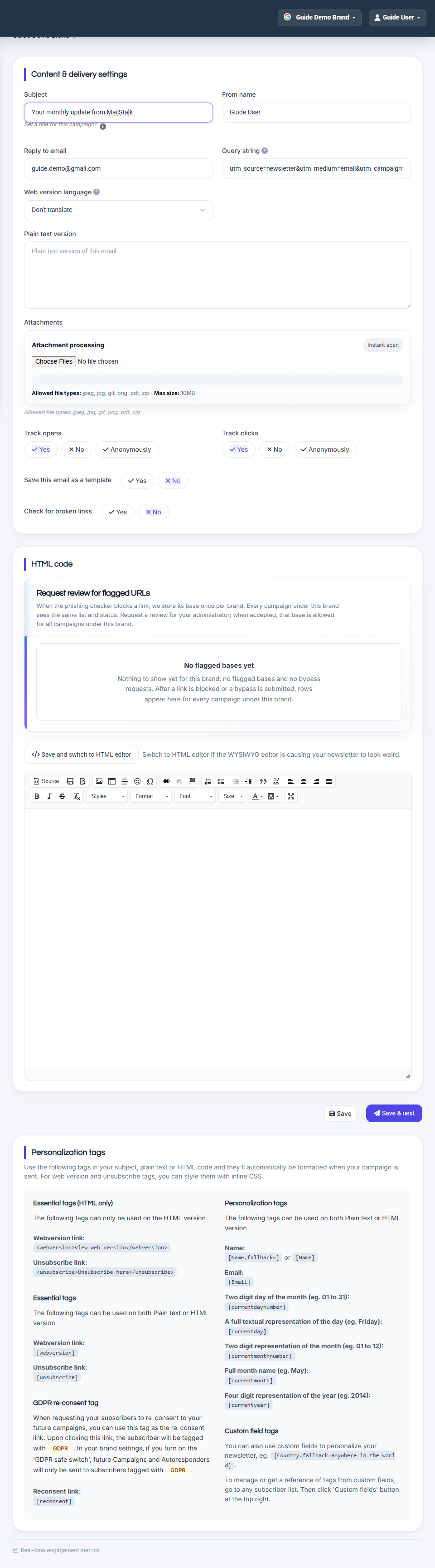 Query string field for link tracking